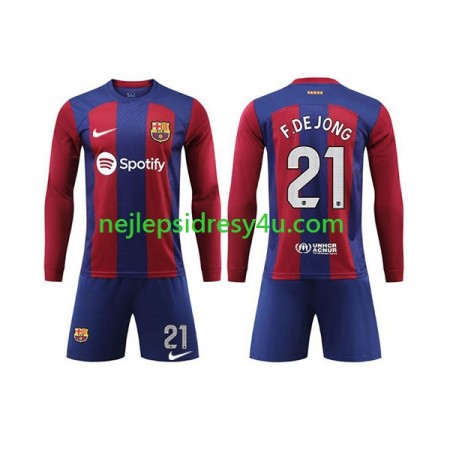 Fotbalový Dres FC Barcelona Frenkie de Jong 21 Dětské Domácí 2023/24 Dlouhý Rukáv